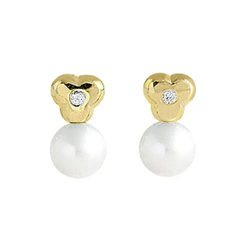 Pendientes oro 18k mujer 9 mm. forma trébol diamantes centro 0.02ct.