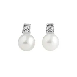 Pendientes oro blanco 18k mujer 7 mm. diamantes centro 0.02ct. perlas