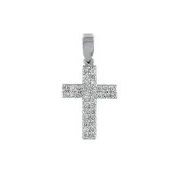 Cruz colgante oro blanco 18k mujer 12 mm. lisa combinada 36 diamantes