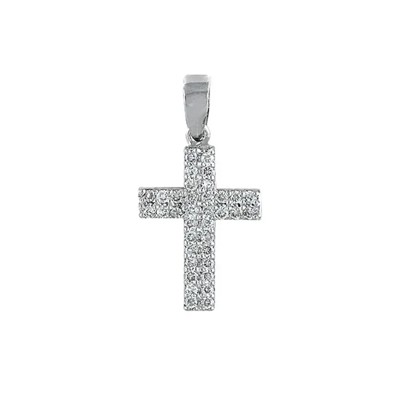 Cruz colgante oro blanco 18k mujer 12 mm. lisa combinada 36 diamantes