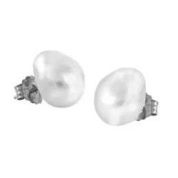 Pendientes oro blanco 18k mujer 13 mm. perla barroca presión