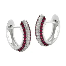 Pendientes oro blanco 18k mujer 12 mm. medio aro rubies combinados 24