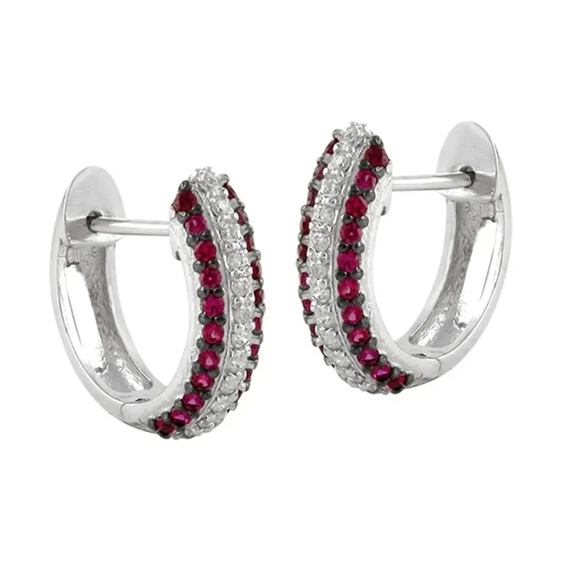 Pendientes oro blanco 18k mujer 12 mm. medio aro rubies combinados 24