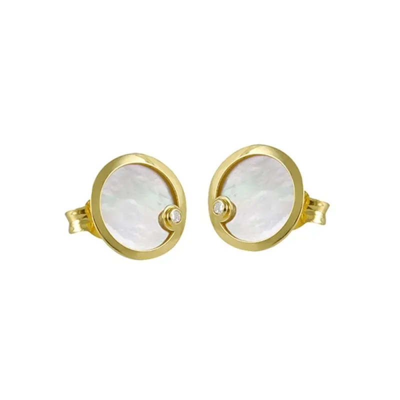 Pendientes oro 18k mujer 8 mm. madreperla combinada diamante 0.02ct.