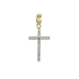 Cruz colgante oro 18k mujer 12 mm. lisa combinada 18 diamantes 0.10ct