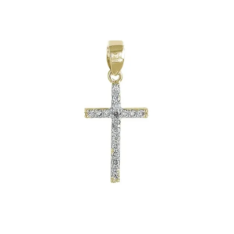 Cruz colgante oro 18k mujer 12 mm. lisa combinada 18 diamantes 0.10ct