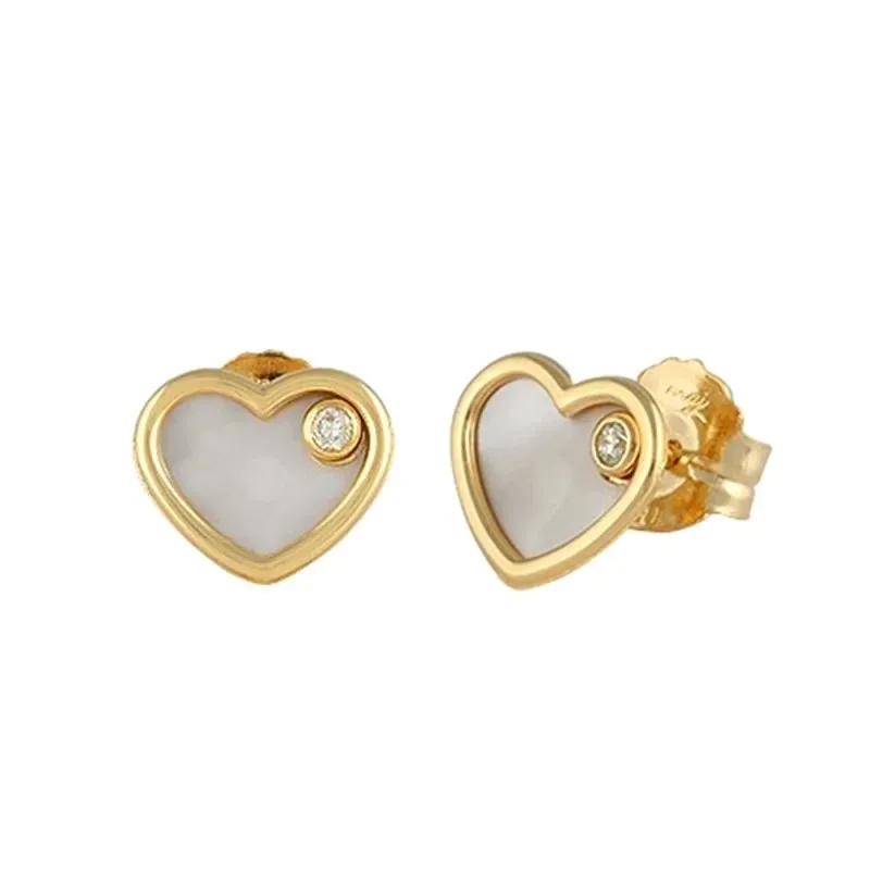 Pendientes oro 18k mujer 8.7 mm. forma corazón madreperla combinada d