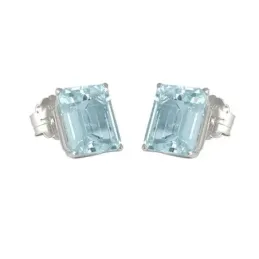 Pendientes oro blanco 18k mujer 10 mm. aguamarina octogonal presión
