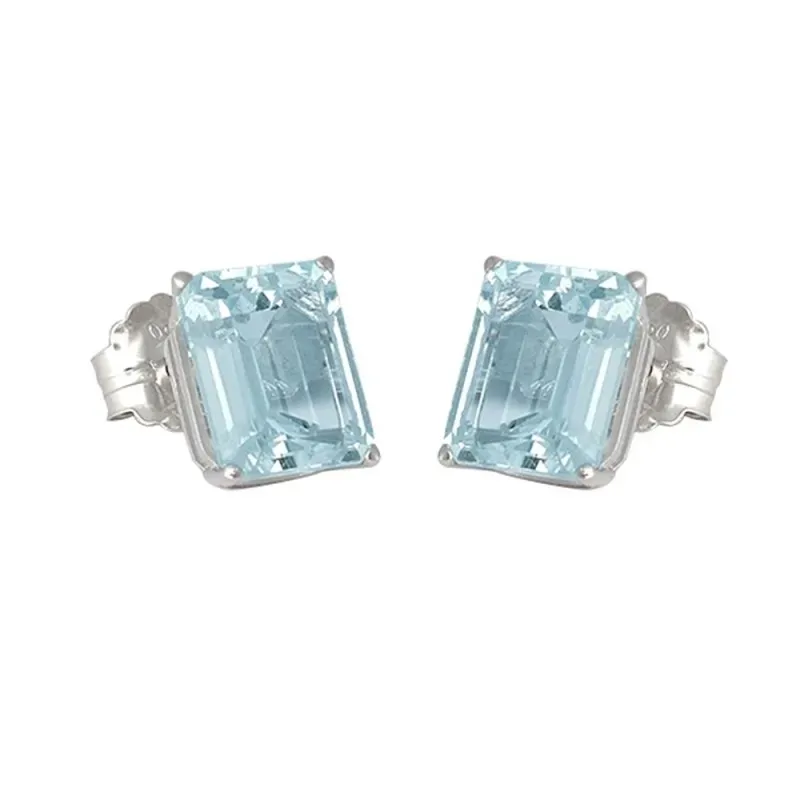 Pendientes oro blanco 18k mujer 10 mm. aguamarina octogonal presión