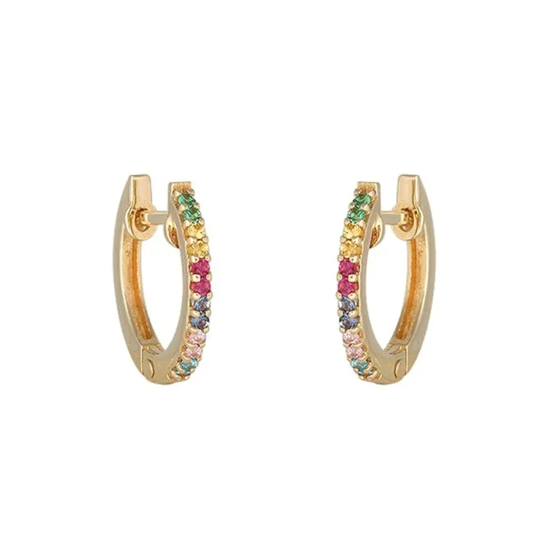 Pendientes oro 18k aros mujer 12 mm. topacios colores combinados 1 mm