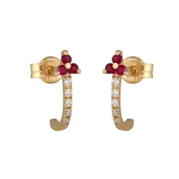 Pendientes oro 18k mujer 12.7 mm. rubíes 1.5 mm. combinados 10 diaman