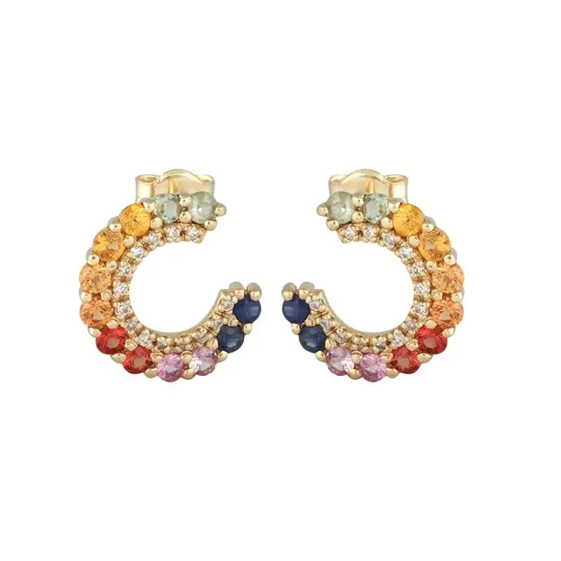 Pendientes oro 18k mujer aros 12 mm. zafiros combinados 28 diamantes