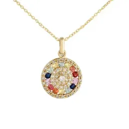 Gargantilla oro 18k mujer 43 cm. colgante 10.8 mm. zafiros combinados