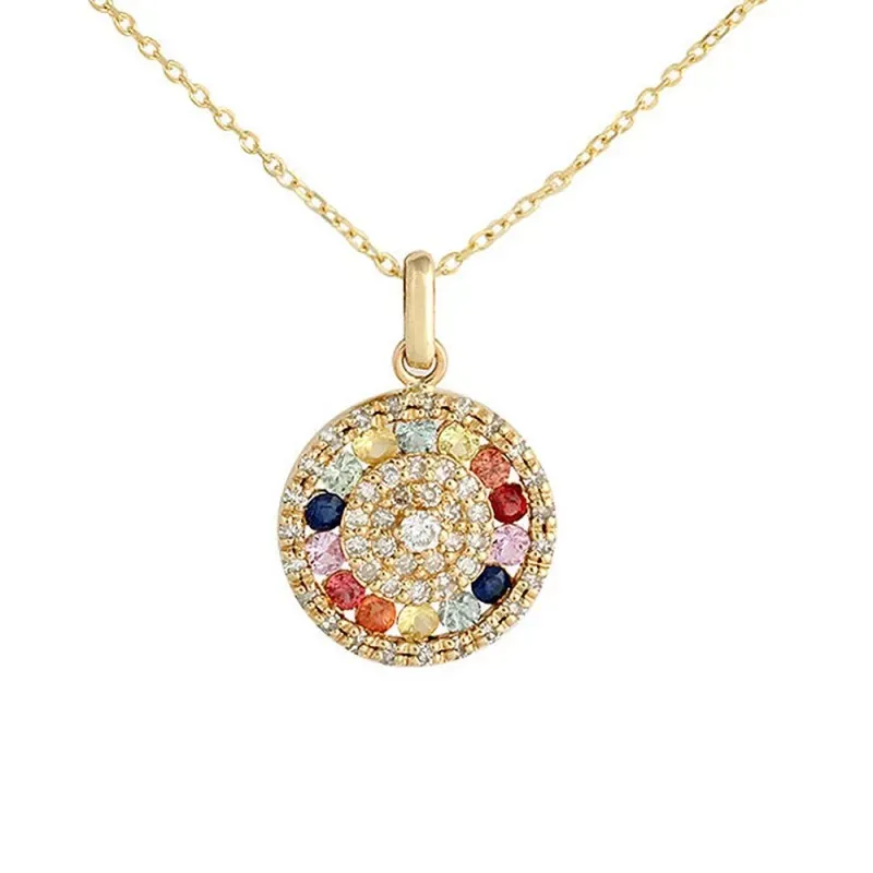 Gargantilla oro 18k mujer 43 cm. colgante 10.8 mm. zafiros combinados