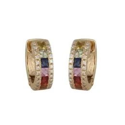 Pendientes oro 18k mujer aro zafiros color combinados diamantes 0.16c