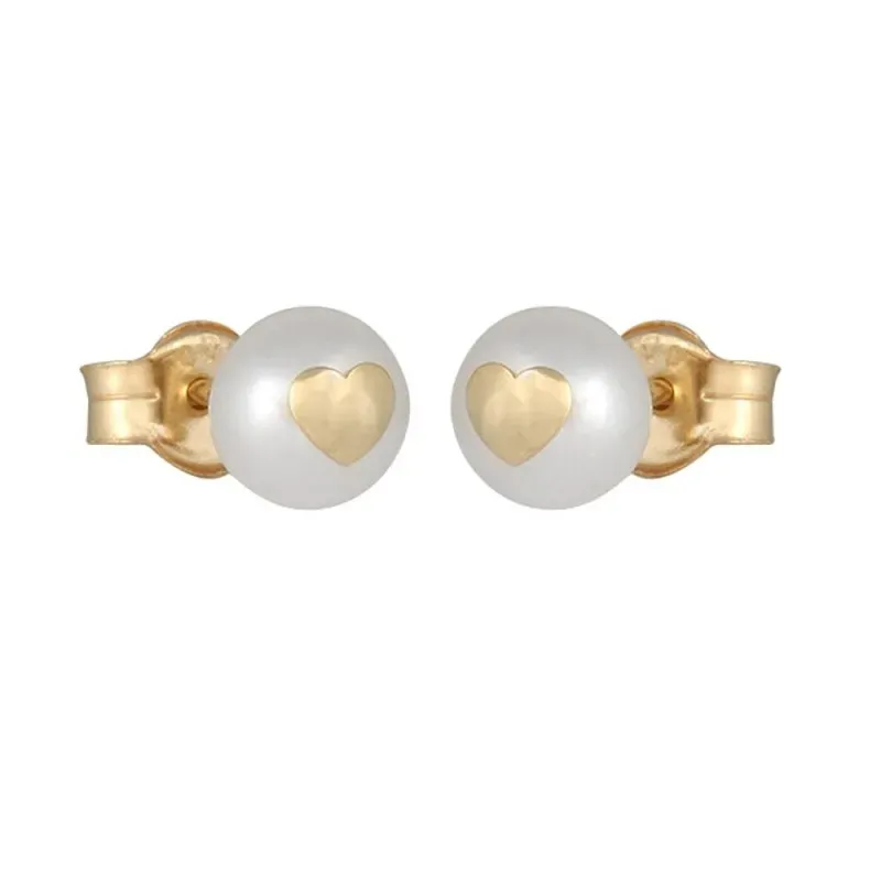 Pendientes oro 18k mujer perla 5 mm. corazón centro presión
