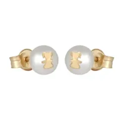 Pendientes oro 18k mujer perla 5 mm. niña centro presión