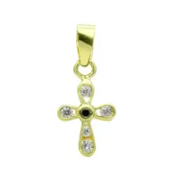Cruz colgante oro 18k mujer 14 mm. circonitas bordes redondeados