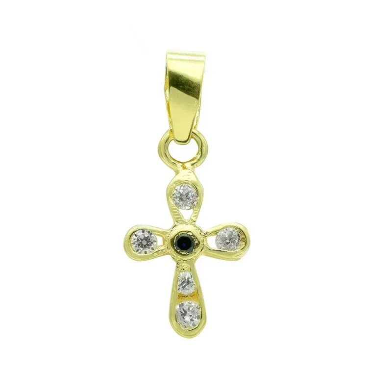 Cruz colgante oro 18k mujer 14 mm. circonitas bordes redondeados