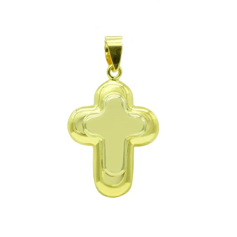 Cruz colgante oro 18k unisex 22 mm. lisa cruz interior bordes redondo