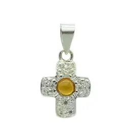 Cruz colgante oro blanco 18k mujer 14 mm. circonita color centro
