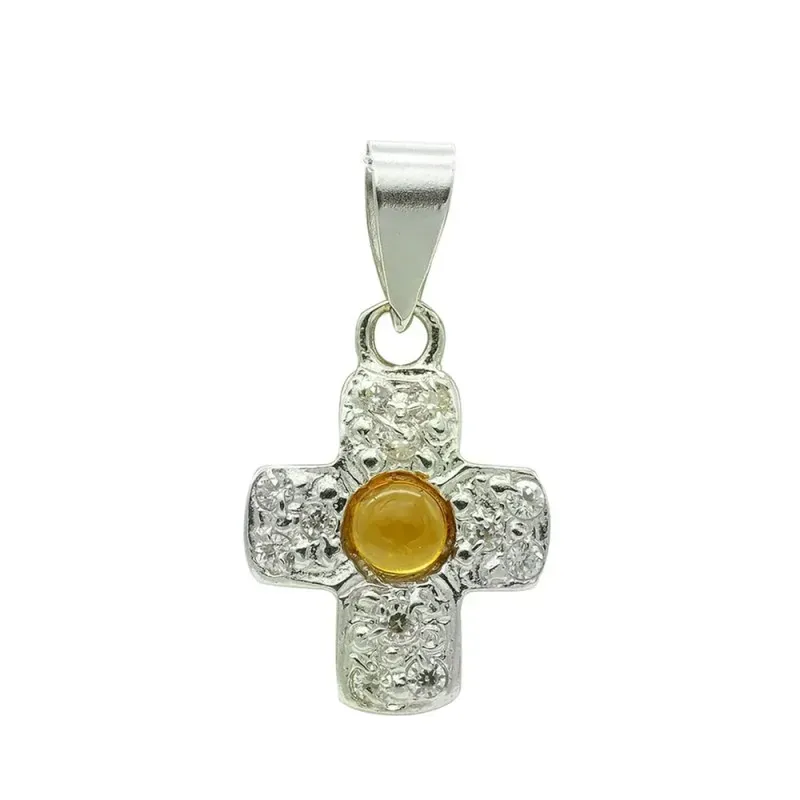Cruz colgante oro blanco 18k mujer 14 mm. circonita color centro