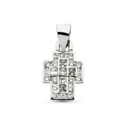 Cruz colgante oro blanco 18k mujer 17 mm. circonitas combinadas