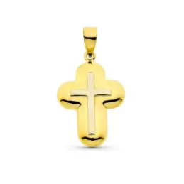 Cruz colgante oro bicolor 18k mujer 22 mm. lisa bordes redondos