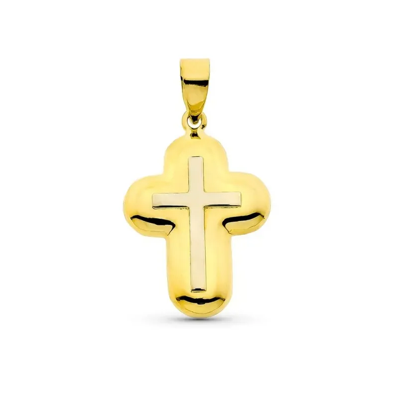 Cruz colgante oro bicolor 18k mujer 22 mm. lisa bordes redondos