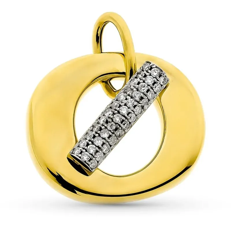 Colgante oro bicolor 18k mujer 26 mm. redondo calado barra inclinada