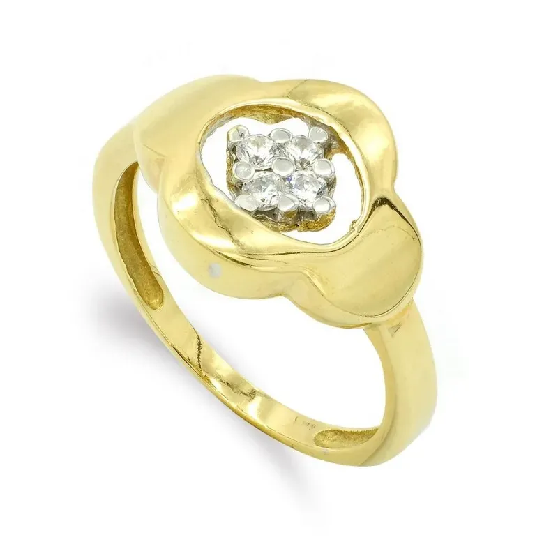 Sortija oro bicolor 18k mujer forma flor calada circonitas centro