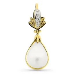 Colgante oro bicolor 18k mujer 36 mm. perla japonesa forma gota