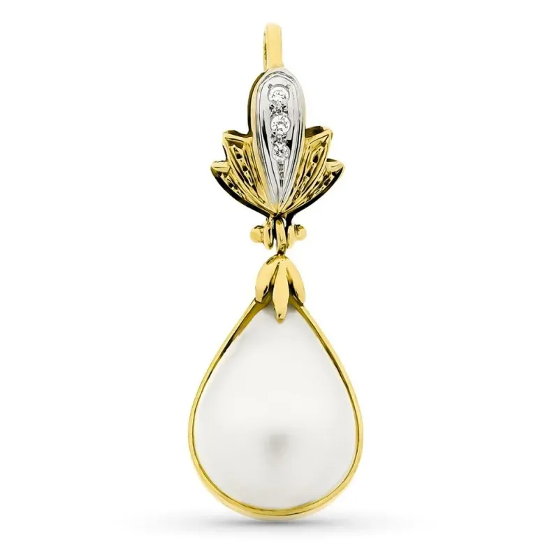 Colgante oro bicolor 18k mujer 36 mm. perla japonesa forma gota