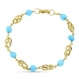 Pulsera oro 18k mujer jaulas combinadas piedras turquesa mosquetón