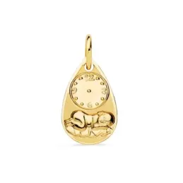 Medalla colgante oro 9k unisex 19 mm. Silueta bebé reloj forma gota m