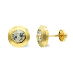 Pendientes oro 9k niña 9 mm. redondos circonita centro 5 mm. cierre t