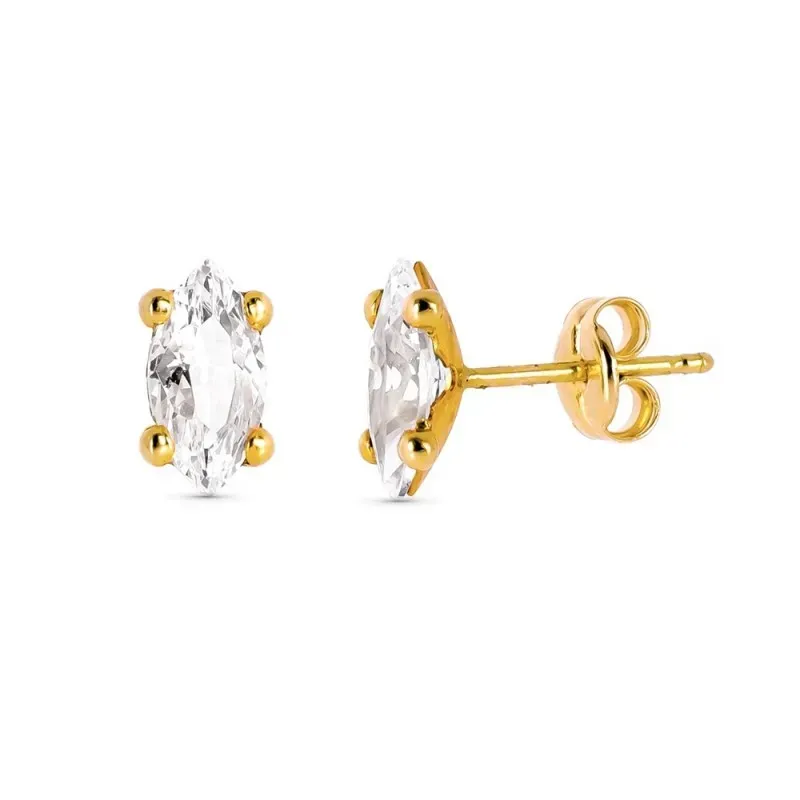 Pendientes oro 9k mujer 10 mm. circonita ovalada garras presión