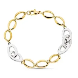 Pulsera oro bicolor 9k mujer 20.5 cm. hueca eslabones combinados entr