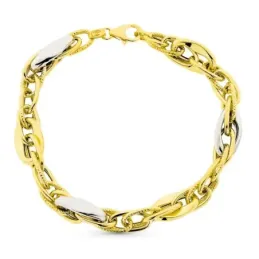 Pulsera oro bicolor 9k mujer 20 cm. eslabones variados combinados ent