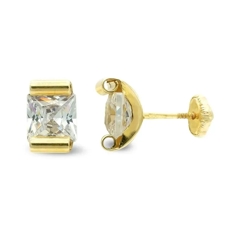 Pendientes oro 9k niña 4 mm. piedra centro cuadrada cierre tornillo