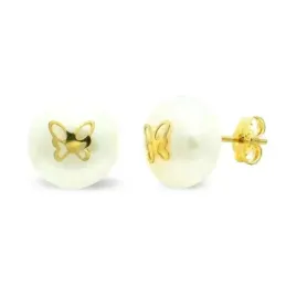 Pendientes oro 9k mujer perla 9 mm. mariposa centro presión