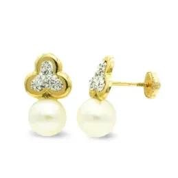 Pendientes oro 9k mujer 14 mm. forma trébol circonitas combinadas per