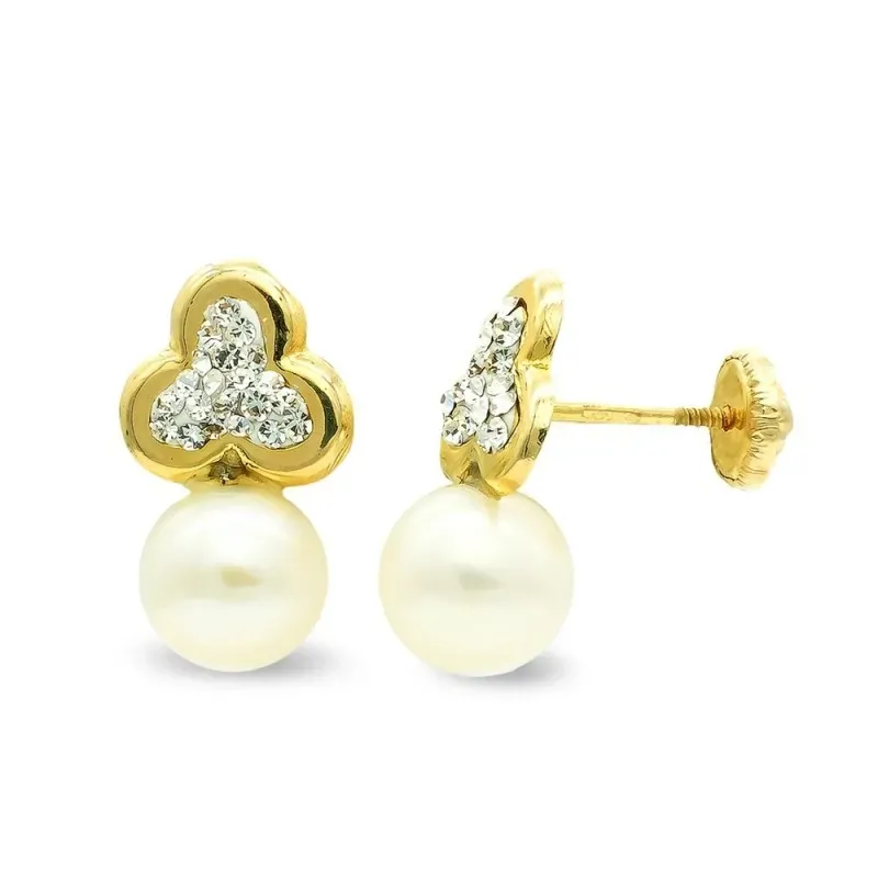 Pendientes oro 9k mujer 14 mm. forma trébol circonitas combinadas per