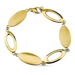 Pulsera oro 9k mujer 19 cm. eslabones combinados calados hueca mosque