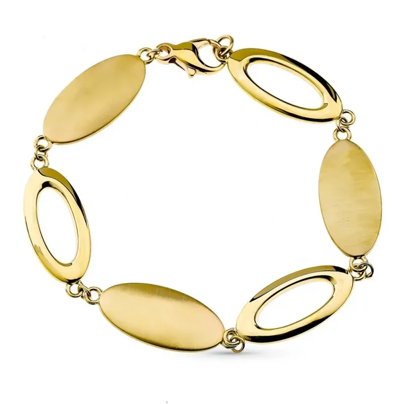 Pulsera oro 9k mujer 19 cm. eslabones combinados calados hueca mosque