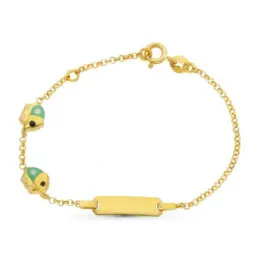 Esclava oro 18k niña 15.5 cm. elefantes esmaltados colores chapa lisa