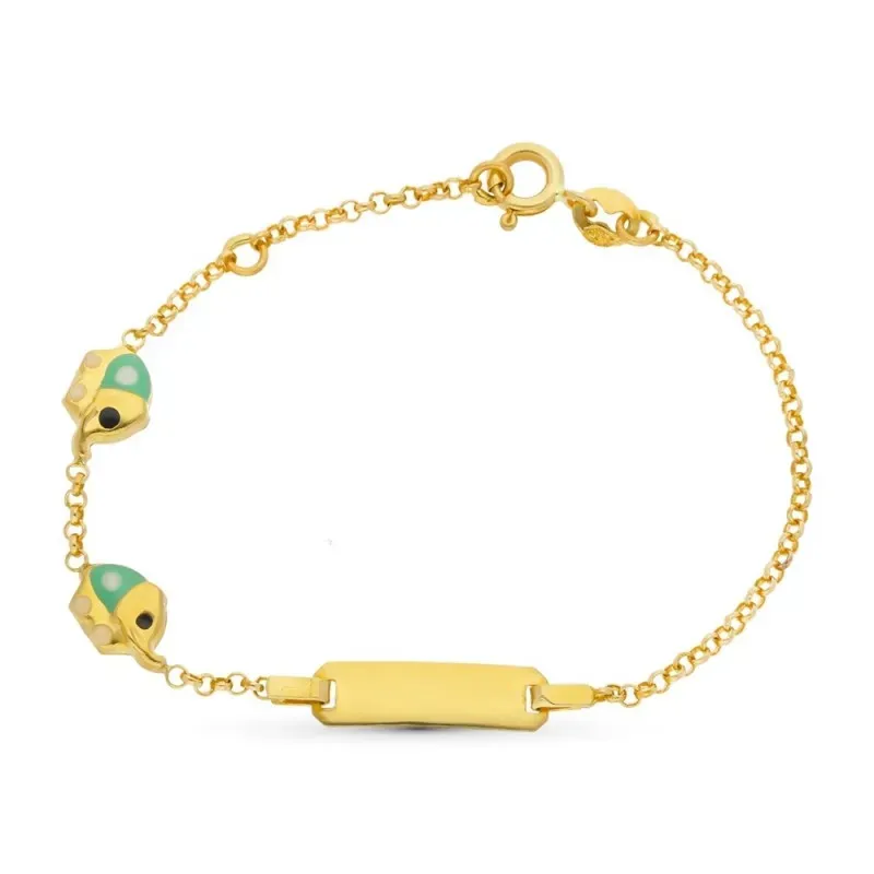 Esclava oro 18k niña 15.5 cm. elefantes esmaltados colores chapa lisa