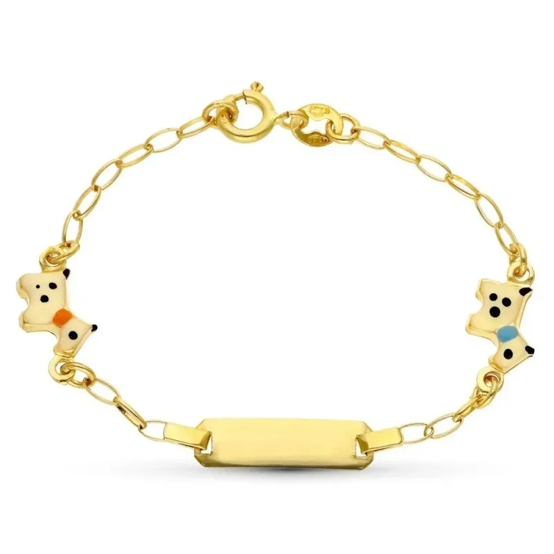 Esclava oro 18k niña 13.5 cm. perritos colores esmaltados chapa lisa