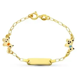 Esclava oro 18k niña 13.5 cm. perritos colores esmaltados chapa lisa