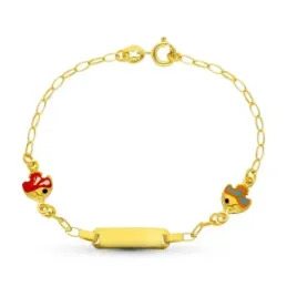Esclava oro 18k niña 13.5 cm. peces esmlatados color chapa lisa reasa